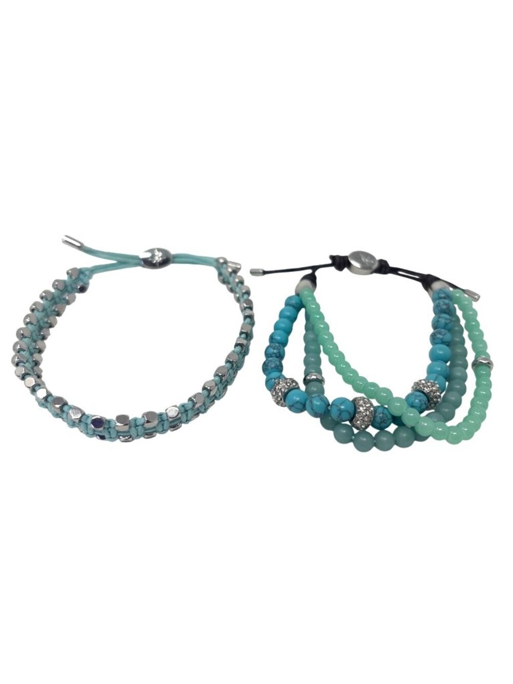 Fossil Turquoise, Blue and Silver Set of Beaded Bracelets
